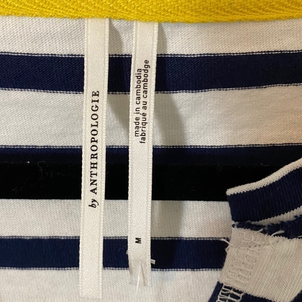 NWT Anthropologie Blue White Stripe Split Neck Tee - Picture 5 of 7